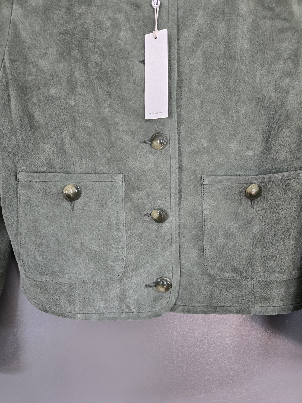 Women’s Heartloom Suede Button-Front Jacket in Sage Green